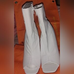White Stretch Pleather Boots